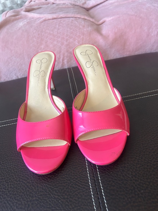 Jessica Simpson Shoes - Jessica Simpson Neon Pink Patent Slide Mule Heels